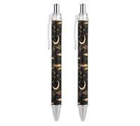 FJQWKLF Penna a sfera retrattile con motivo luna e sole, punta fine da 0,5 mm, corpo rotondo flessibile per una scrittura confortevole, 4 pezzi