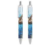 FJQWKLF Penna a sfera retrattile con tartaruga marina che nuota sott'acqua, paesaggio oceanico, penna a sfera da lavoro, penne a sfera rotanti per ufficio, forniture scolastiche, 1 pezzo