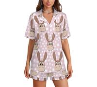 FJQWKLF Pigiama da Donna con Motivo a Asino e Bottoni, Piccolo