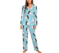 FJQWKLF Pigiama da Donna con Motivo Old English Sheepdog, Manica Lunga, Bottoni, Taglia M