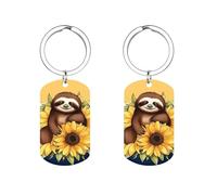 FJQWKLF Portachiavi a forma di bradipo seduto su un girasole, per uomo e donna, in metallo bifacciale, adatto per portafoglio, accessori per chiavi dell'auto