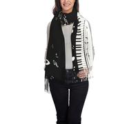 FJQWKLF Sciarpa con frange e stampa di note musicali in bianco e nero, morbida e accogliente, in finto cashmere, design alla moda con frange per tutte le stagioni.
