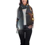 FJQWKLF Sciarpa con nappa stampata con gufo fantasma e zucca di Halloween: un elegante scialle caldo invernale, alla moda, morbido, adatto al freddo.