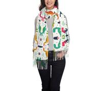FJQWKLF Sciarpa con nappe e stampa di dinosauri colorati, morbida e accogliente, in finto cashmere, design con frange alla moda per tutte le stagioni