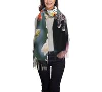 FJQWKLF Sciarpa da donna con fiori colorati e farfalle, classica sciarpa in pashmina con nappe, morbida sciarpa calda per autunno inverno