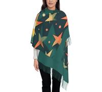 FJQWKLF Sciarpa da donna con stampa retrò con motivo a stelle atomiche, classica sciarpa in pashmina con nappe, morbida sciarpa calda autunnale invernale