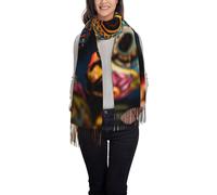 FJQWKLF Sciarpa da donna con teschi di zucchero colorati, classica sciarpa in pashmina con nappe, morbida sciarpa calda autunnale invernale