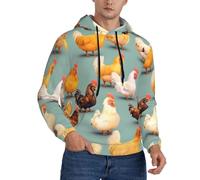 FJQWKLF Simpatico Pollo Che Cammina Stampa Felpa con Cappuccio da Uomo Manica Lunga Pullover con Cappuccio per Primavera Autunno Inverno Senza Cerniera. L