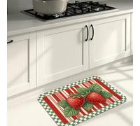 FJQWKLF Tappetini da cucina con fragole, stile vintage rustico, rossi e verdi, morbidi, comodi e imbottiti, lavabili, ideali per l'estate, perfetti per lavelli, lavanderie e bagni, 51x79 cm.