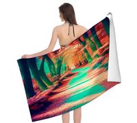 FJQWKLF Telo da mare e piscina con motivo foderato con sentiero nel bosco, telo da mare grande, morbido e assorbente per il nuoto, lo sport, la spiaggia, la palestra, 32 x 52 pollici