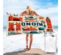 FJQWKLF Telo mare e piscina con motivo illustrazioni di città e monumenti, Asciugamani per piscina, spiaggia, bagno, palestra e altro, Telo mare morbido e assorbente, 31,5 x 63 pollici