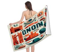 FJQWKLF Telo mare e piscina con motivo illustrazioni di edifici di città e monumenti, Asciugamani per piscina, spiaggia, bagno, palestra e altro, Telo mare morbido e assorbente, 32 x 52 pollici