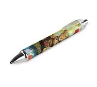 FJQWKLF Tropical s Pappagalli e Leopardo Penna a sfera retrattile con inchiostro blu 0,5 mm Penna per scrittura a punta fine Forniture per ufficio 1 pz