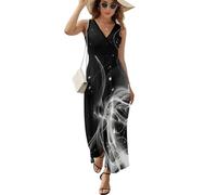 FJQWKLF Vestito Senza Maniche da Donna con Scollo a V, in Bianco e Nero, con Linea Astratta, da Spiaggia, Casual, Maxi, Piccolo