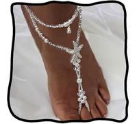 FJTNSQXSZ 2 cavigliere da donna in stile bohémien con stella marina bianca e perle per sandali a piedi nudi, cavigliera estiva da donna in spiaggia, gioielli per matrimoni, Misura unica, Lega di