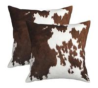 FJWMZ Set di 2 federe per cuscini in pelle bovina marrone con stampa di mucca occidentale, 45,7 x 45,7 cm, in finta pelliccia, per divano, letto, divano