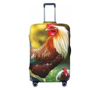 FJWSLCH Bella copertura per bagagli a forma di gallina con gallo, approvata TSA, elastica, antigraffio, da viaggio, lavabile, adatta per bagagli da 45-81 cm, Nero , L