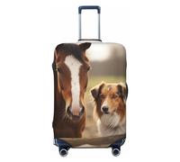 FJWSLCH Collie Dog and Horse Together Copertura per bagagli per valigia TSA Approvato Copertura elastica per valigie antigraffio da viaggio Copertura protettiva per bagagli lavabile Custodia per