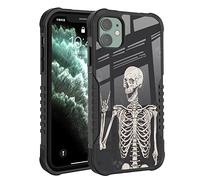 FJyuanqi Compatibile con iPhone 12/12 Pro, Rock and Roll Skull Skeleton Bone Love Music Design con paraurti antiscivolo antiurto, protezione posteriore in PC + custodia protettiva in morbido silicone