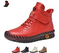 FJZFXKZL Sneakers alte in pelle da donna, stivali da neve, comodi stivaletti in morbido tessuto con tendine di manzo(Red,42 EU)