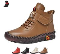 FJZFXKZL Sneakers alte in pelle da donna, stivali da neve, comodi stivaletti in morbido tessuto con tendine di manzo(Brown,42 EU)
