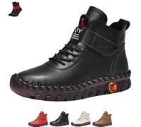 FJZFXKZL Sneakers alte in pelle da donna, stivali da neve, comodi stivaletti in morbido tessuto con tendine di manzo(Black velvet,41 EU)