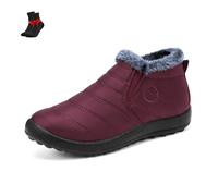 FJZFXKZL Stivali caldi ortopedici impermeabili da donna, scarpe da passeggio slip-on, stivali da neve invernali antiscivolo foderati in pelliccia for esterni(Wine red,44 EU)