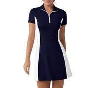 FKEEP Abito da Golf da Donna con Scollo a Polo e Pantaloncini, Senza Maniche, Stile Casual, Blu Navy e Bianco., L