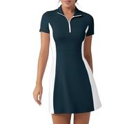 FKEEP Vestito da golf e tennis con pantaloncini da donna con collo a polo atletico allenamento abito da golf casual senza maniche abito a blocchi, Verde e bianco., L
