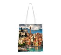 FKGKDF Bella borsa di totalizzatore della tela del poliestere della stampa dell'Italia, borsa della spesa con le maniglie rinforz