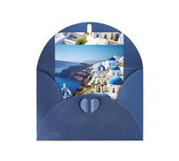 FKGKDF Biglietto di auguri con stampa di isola greca vista mare, carta perlata con busta, per Natale/compleanno/San Valentino