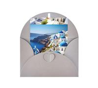 FKGKDF Biglietto di auguri con stampa di isola greca vista mare, carta perlata con busta, per Natale/compleanno/San Valentino