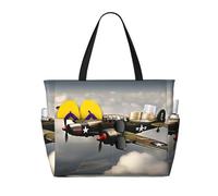 FKGKDF Borsa da spiaggia con stampa di aeroplano della Seconda Guerra Mondiale 2 Standard Scala 2_00x, borsa da viaggio grande con cerniera e tasche, borsa da palestra leggera