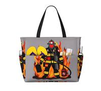 FKGKDF Borsa da viaggio con stampa pompiere vigile del fuoco borsa da spiaggia grande borsa da palestra leggera con cerniera e tasche