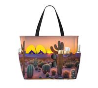 FKGKDF Borsa da viaggio grande con stampa di tramonti nel deserto di cactus, borsa da viaggio grande con cerniera e tasche, borsa da palestra leggera