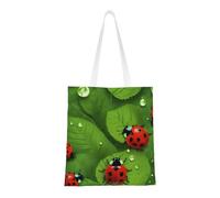 FKGKDF Borsa di totalizzatore della tela del poliestere della stampa delle coccinelle e delle foglie, borsa della spesa con le maniglie rinforzate,