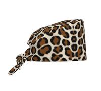 FKGKDF Cuffia da lavoro regolabile traspirante con stampa leopardata per cucina, igiene, centro benessere, fitness, nero, taglia unica