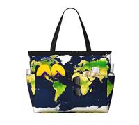 FKGKDF Grande borsa da viaggio con stampa mappa del mondo, borsa da viaggio con cerniera e tasche, borsa leggera da palestra