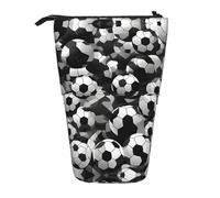 FKGKDF Sacchetto diritto della matita della stampa del modello bianco e nero del pallone da calcio, sacchetto telescopico della matita, portatile per l'ufficio