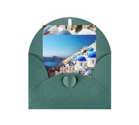 FKGKDF Santorini - Biglietto di auguri con stampa di isola greca e vista mare, carta perlata con busta, per Natale/compleanno/San Valentino
