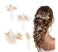 fKiZanthene Accessori per capelli da matrimonio, set di 4 pezzi, pettine e forcine con perline, fiori, gioielli per capelli da donna, stile corona, set regolabile per sposa e damigelle d'onore a casa