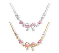 fKiZanthene Bracciale da donna, set di due braccialetti con fiocco a farfalla con zirconi rosa in tono argento e oro, accessorio elegante per le uscite quotidiane, festa e associazione con orecchini