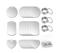 fKiZanthene Charm in acciaio inossidabile, set di 48 pezzi, con portachiavi a forma di cuore e cuore, per ciondolo in acciaio inossidabile e medaglietta per cane, incisione fai da te, artigianato