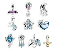 fKiZanthene Charm per braccialetti in stile europeo, serie blu, dieci pezzi, ciondoli fai da te per bracciali, collane e catene