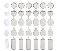 fKiZanthene Kit di 60 vassoi rotondi per ciondoli, 5 stili, in argento, per la creazione di gioielli fai da te, lunette per cabochon, orecchini pendenti