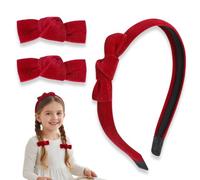 fKiZanthene Set di 3 cerchietti per capelli con fiocco di velluto rosso, set di accessori per capelli per ragazze e donne per carnevale e tutti i giorni