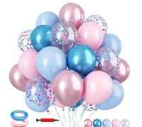 fKiZanthene Set di 33 palloncini rosa e blu con 2 nastri volumetrici e mini pompe ad aria di colori casuali, decorazioni a punto per feste di compleanno per feste baby shower
