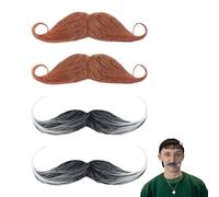 fKiZanthene Set di 4 baffi finti, a forma di otto barbe, grigie e marroni, per costume da investigatore anziano, autoadesivi, per Halloween, feste di Natale
