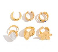 fKiZanthene Set di anelli dorati con perle finte, gioielli da donna da indossare a casa per eventi e styling quotidiano