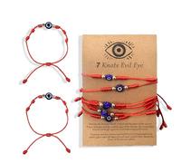 fKiZanthene Set di braccialetti in corda blu con cordino regolabile, confezione da sei braccialetti intrecciati con dettagli in filo rosso e accenti di perline da indossare tutti i giorni a casa o